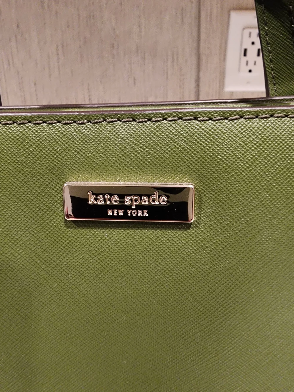 kate spade Olive Green Double-Handle Satchel with Gold Plaque